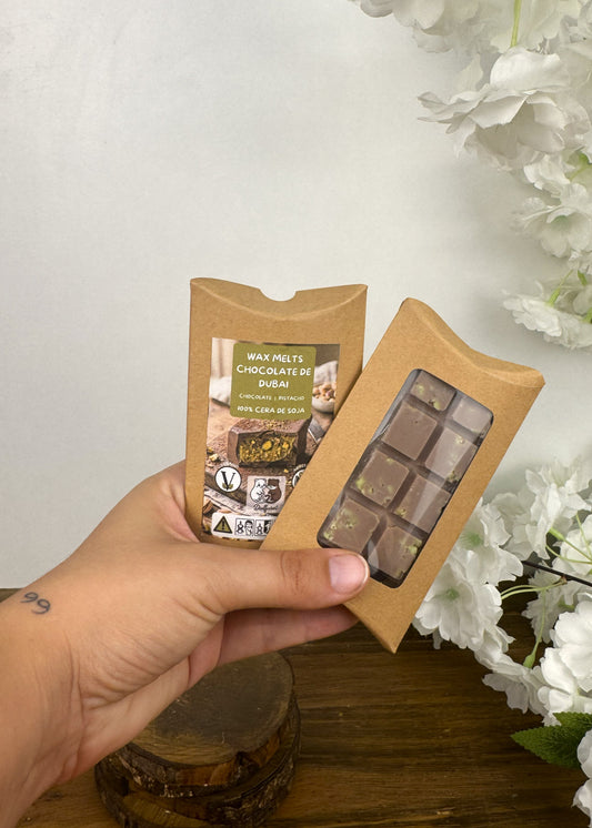 Tableta Wax Melt Chocolate de Dubai vista frontal y trasera Dulfuret