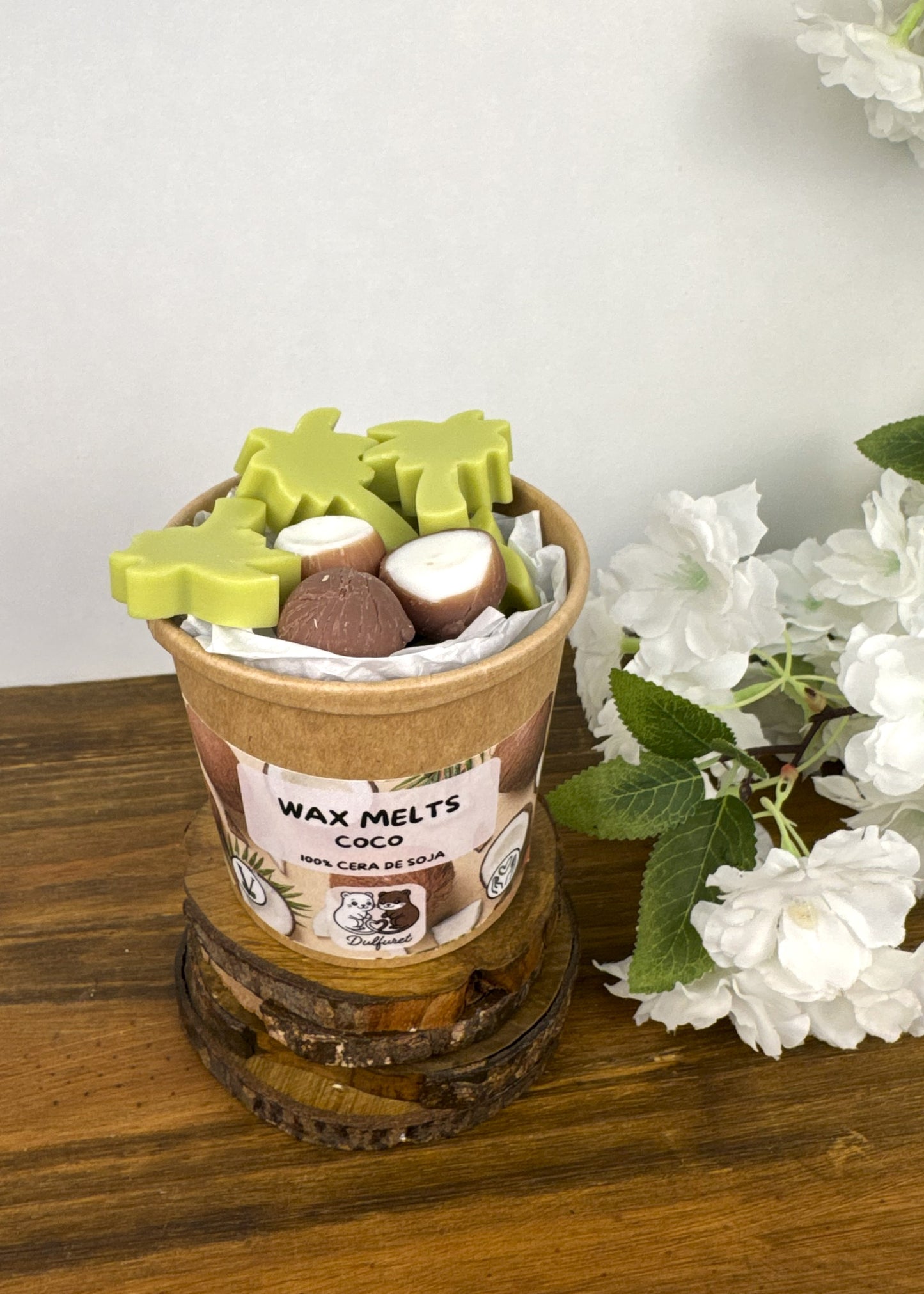 Wax Melt de Coco Vista Frontal tapa abierta Dulfuret