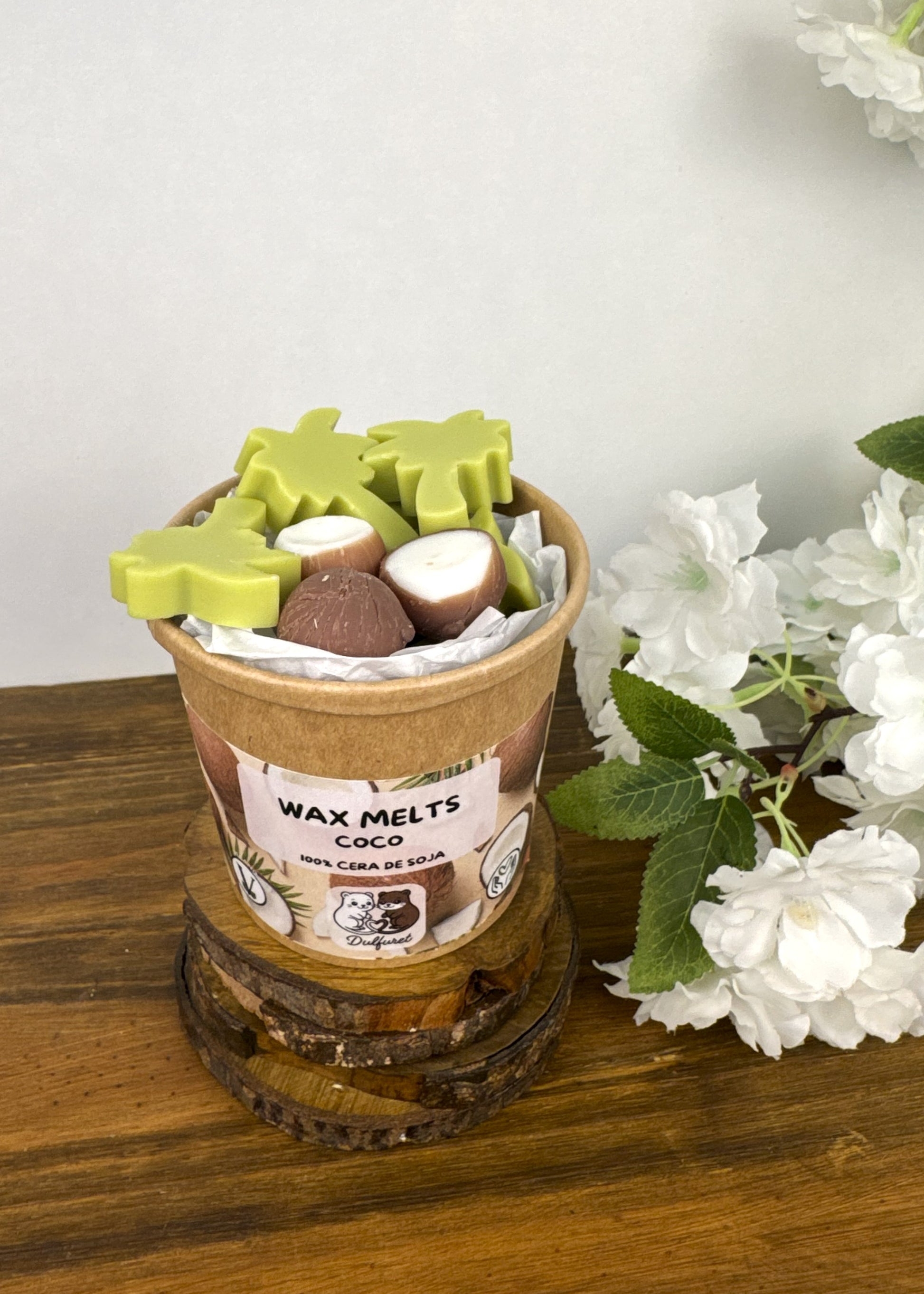 Wax Melt de Coco Vista Frontal tapa abierta Dulfuret